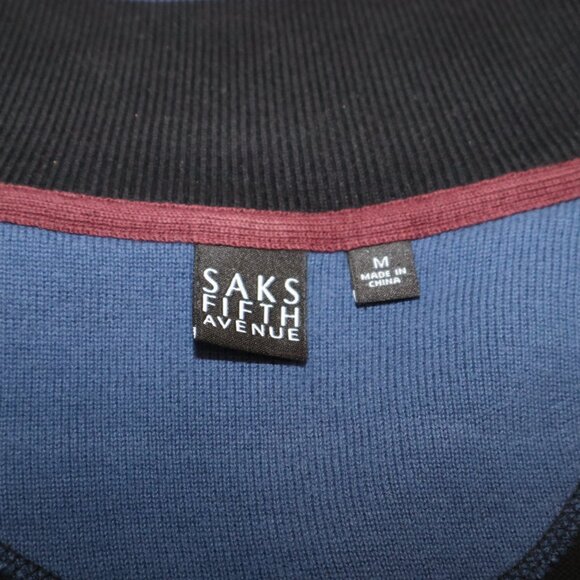 Saks Fifth Avenue Mens 100% Cotton Full Zip Sweater Size Medium Navy Mock Neck - Picture 4 of 8